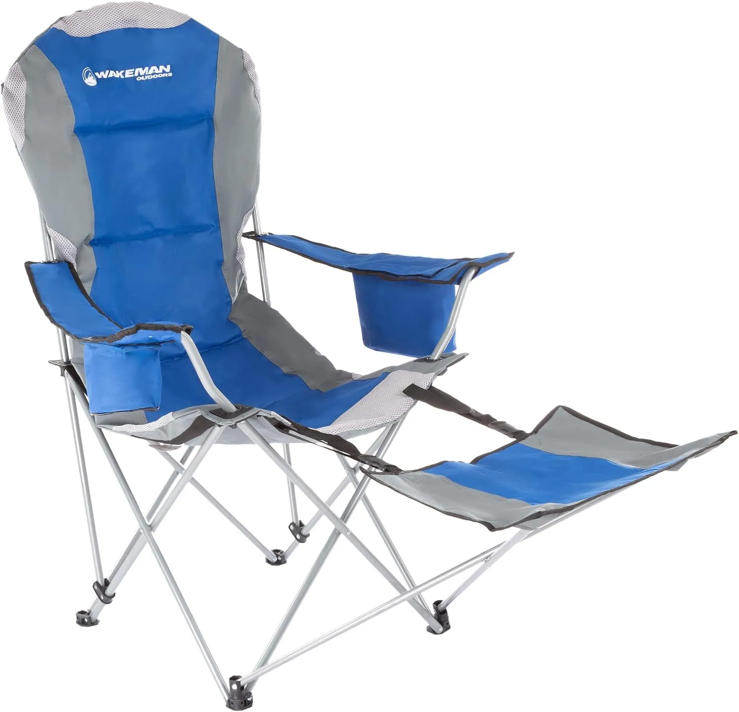 Camping Chair with Footrest - 300lb Capacity Recliner with Cup Holder and Cooler Pouch - Foldable Chair for Tailgating by Wakeman Outdoors (Green)