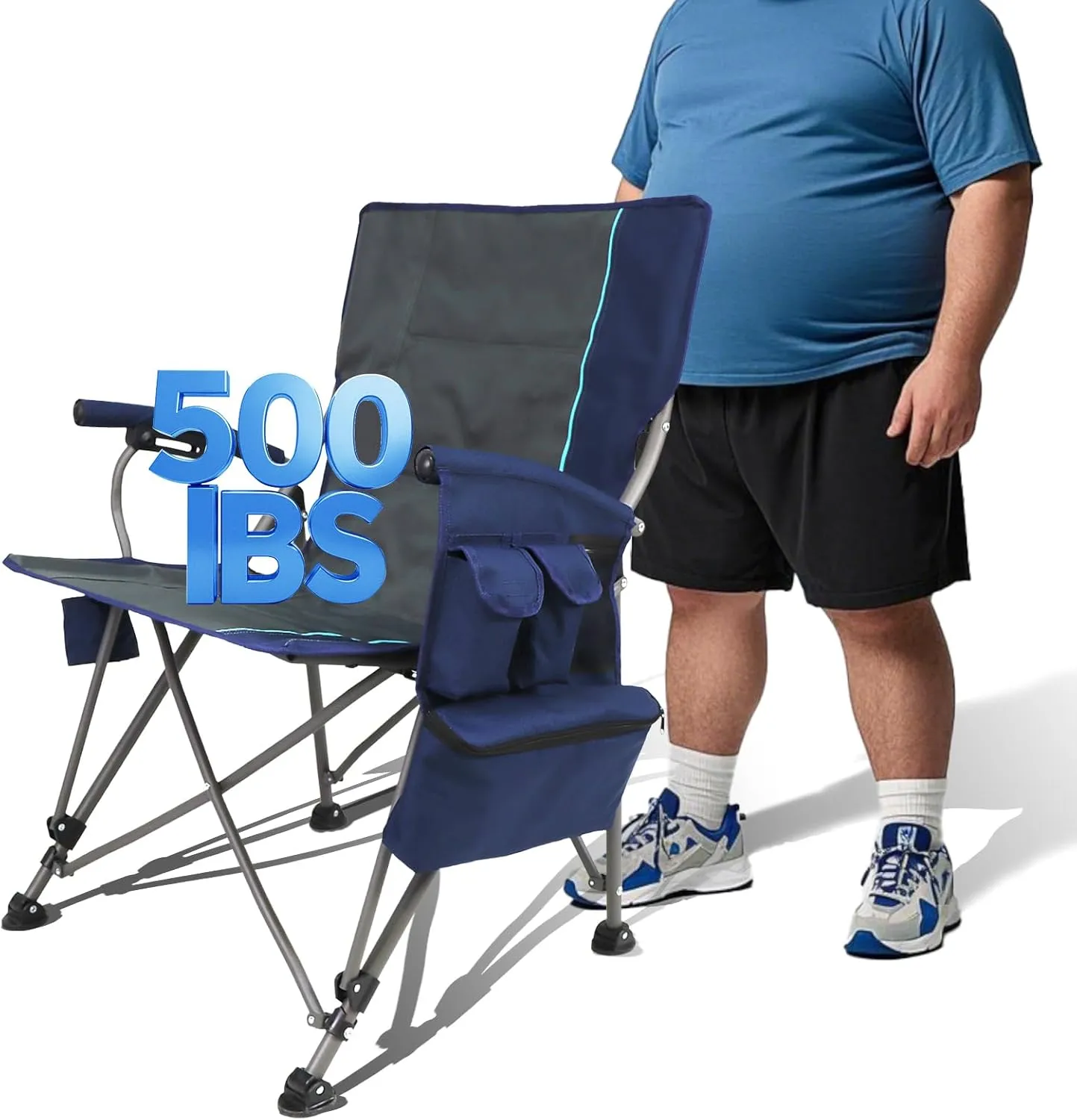 Camping Chairs Adults Oversized Folding: Foldable Outdoor Beach Chairs for Adults – Heavy Duty Portable High Camping Chair Sports Hunting Lawn Fishing Soccer (Steel, Blue)