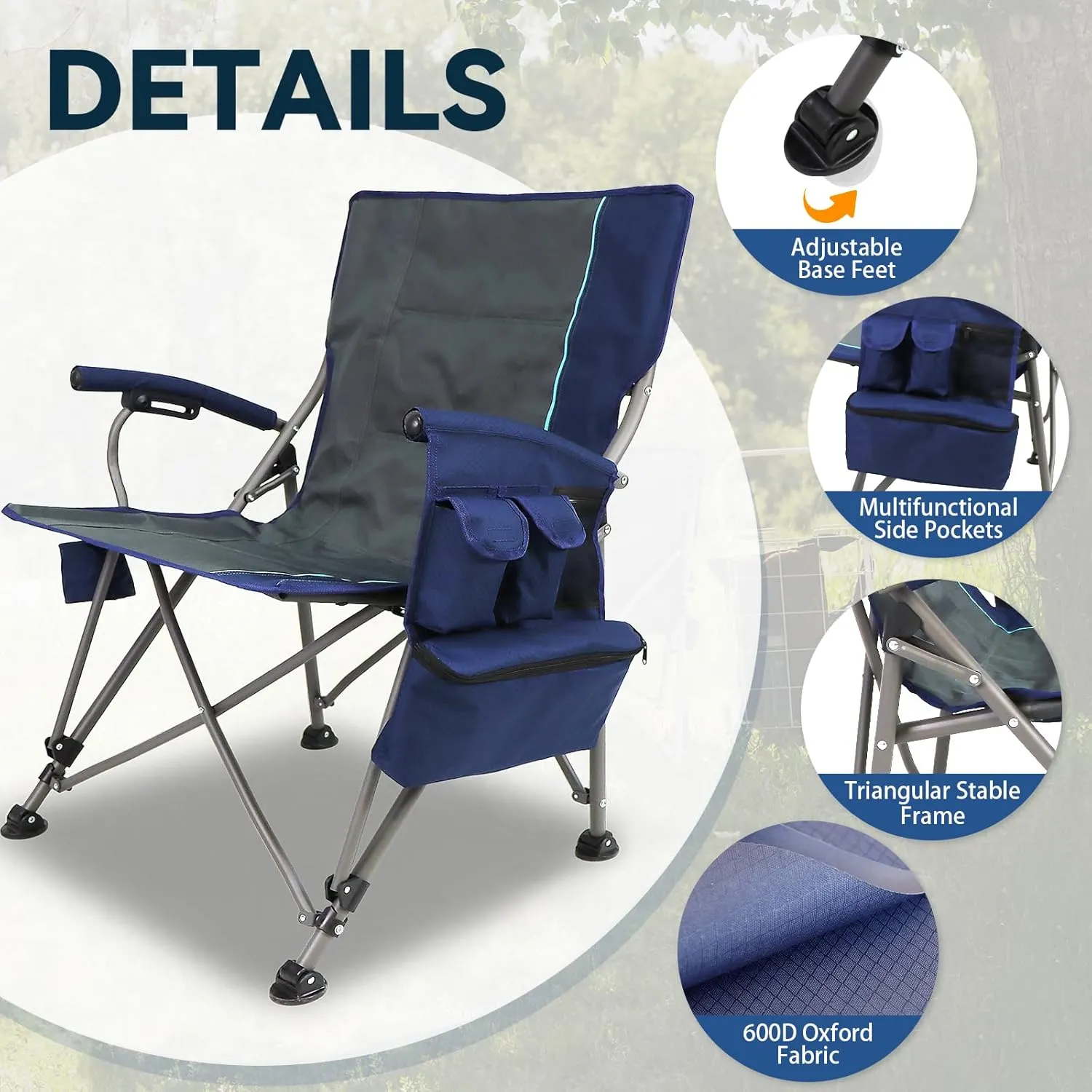 Camping Chairs Adults Oversized Folding: Foldable Outdoor Beach Chairs for Adults – Heavy Duty Portable High Camping Chair Sports Hunting Lawn Fishing Soccer (Steel, Blue)