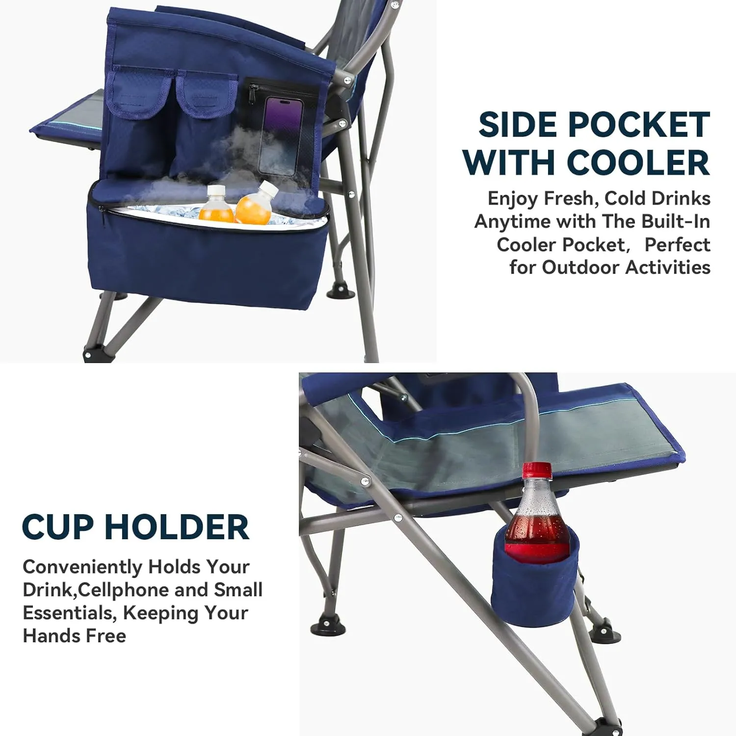 Camping Chairs Adults Oversized Folding: Foldable Outdoor Beach Chairs for Adults – Heavy Duty Portable High Camping Chair Sports Hunting Lawn Fishing Soccer (Steel, Blue)