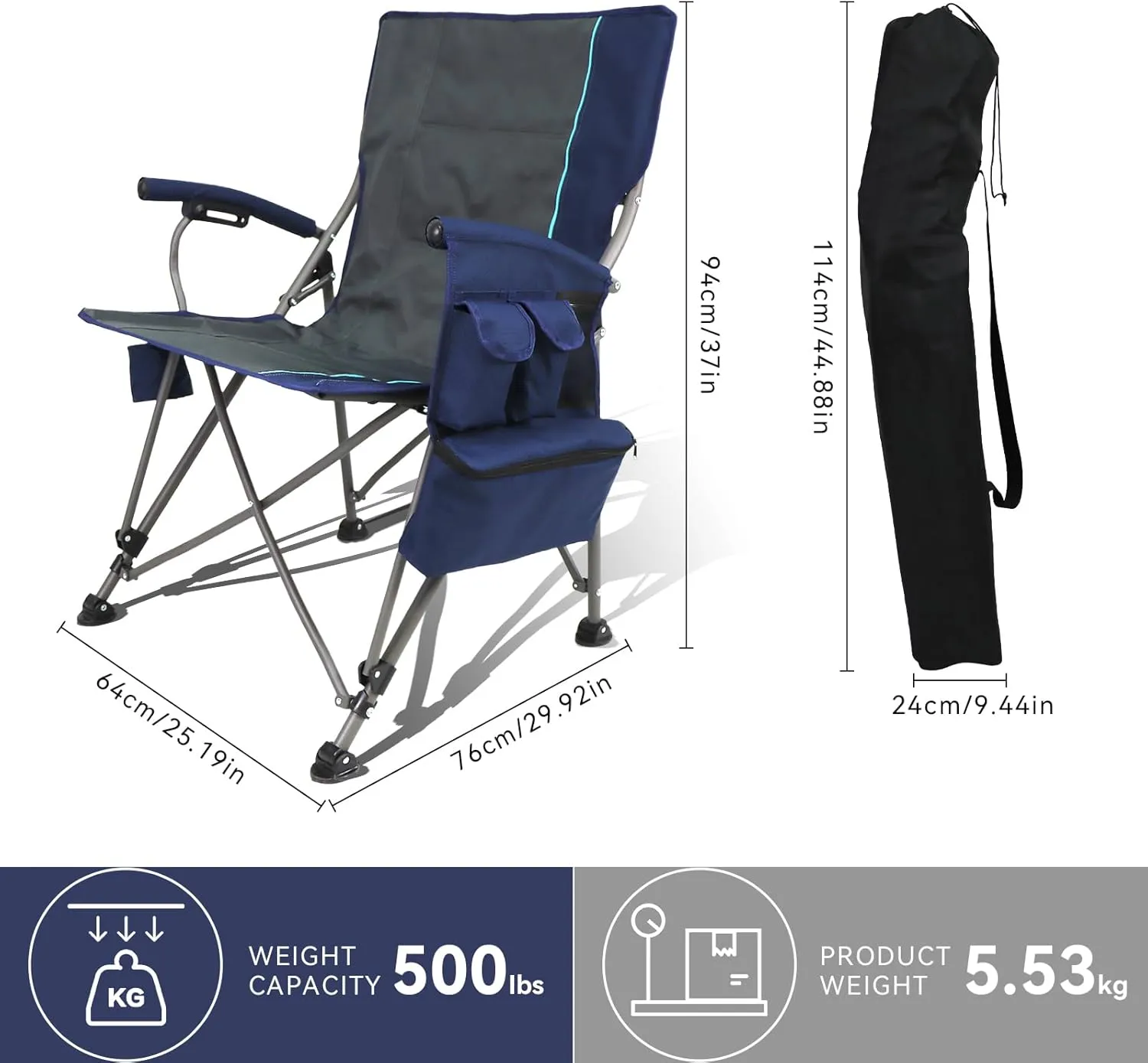 Camping Chairs Adults Oversized Folding: Foldable Outdoor Beach Chairs for Adults – Heavy Duty Portable High Camping Chair Sports Hunting Lawn Fishing Soccer (Steel, Blue)