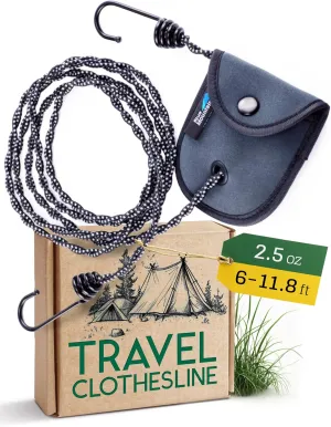 Camping Clothesline (3M Reflective) for Travel, Vanlife, Bathtub, Caravan and Balcony. Travel Clothesline Black