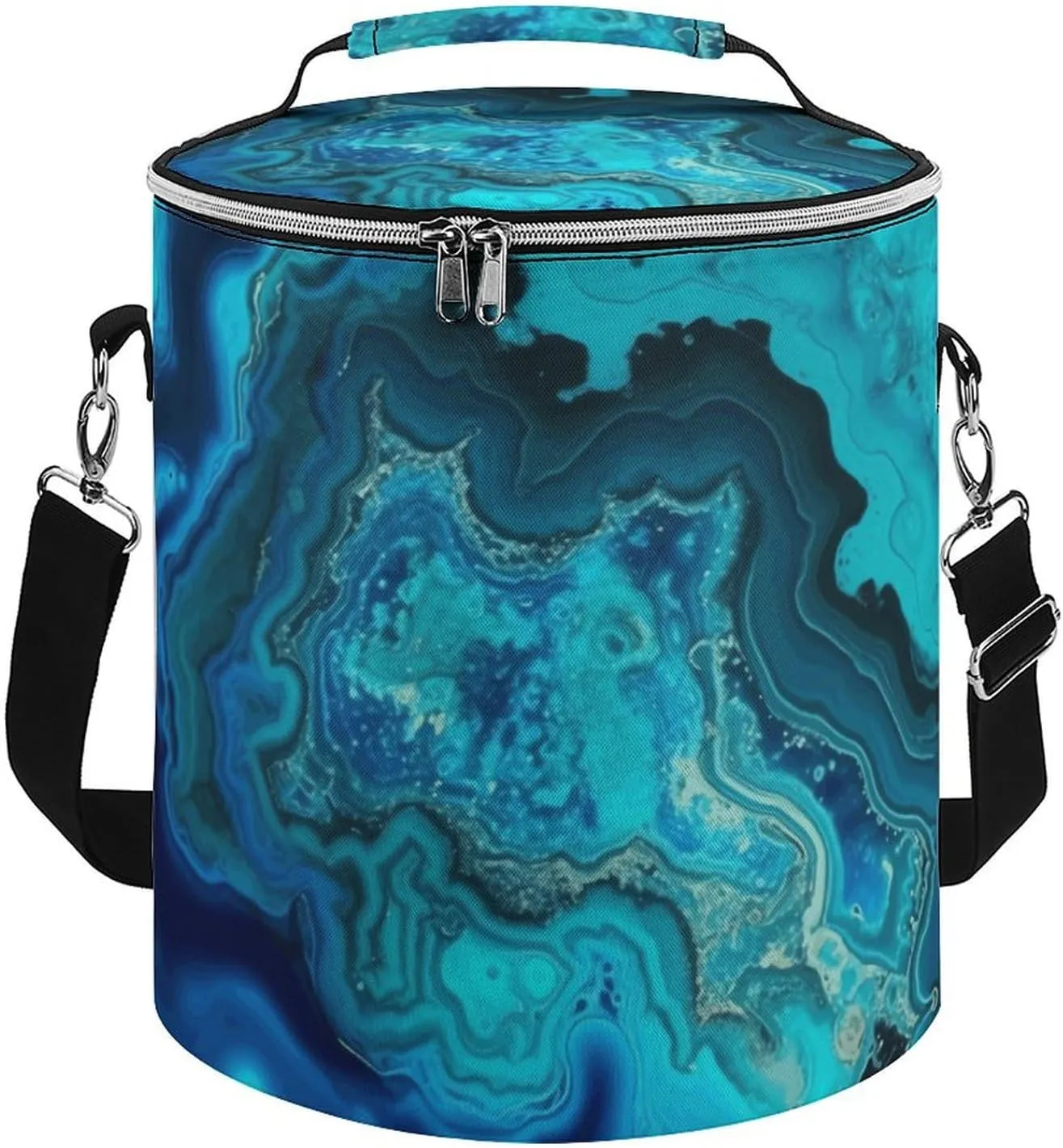 Camping Cooler Bag, Bright Aqua Blue Turquoise Print Portable Ice Pack Outdoor Cooler Bag Picnic Cooler Bag Foldable Cooler Bag, style