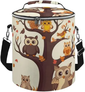 Camping Cooler Bag, Cartoon Family Owls On The Brown Tree Print Portable Ice Pack Outdoor Cooler Bag Picnic Cooler Bag Foldable Cooler Bag, style
