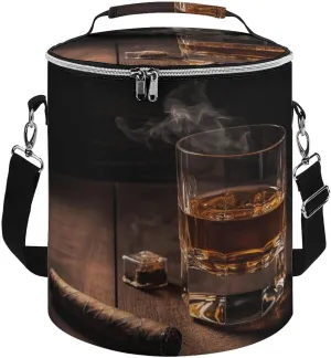 Camping Cooler Bag, Cigar & Whiskey Print Portable Ice Pack Outdoor Cooler Bag Picnic Cooler Bag Foldable Cooler Bag, style