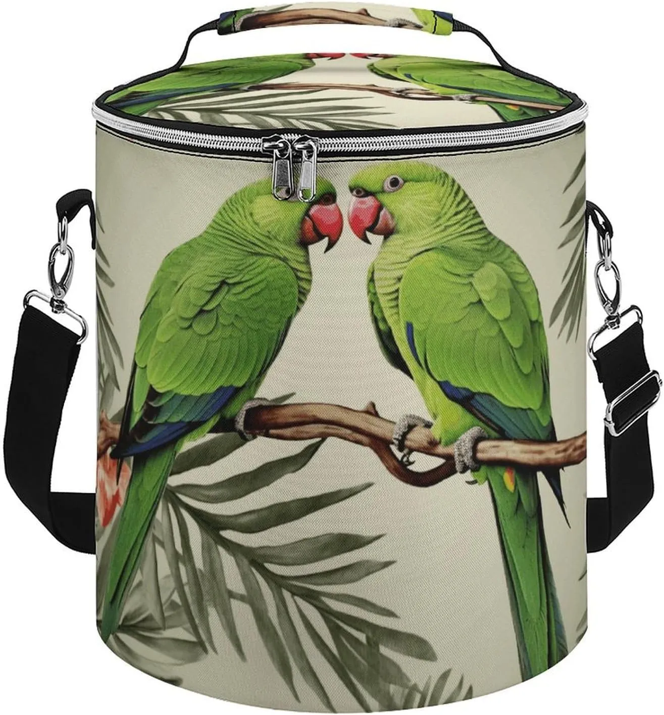 Camping Cooler Bag, Couple Parrots Olive Print Portable Ice Pack Outdoor Cooler Bag Picnic Cooler Bag Foldable Cooler Bag, style