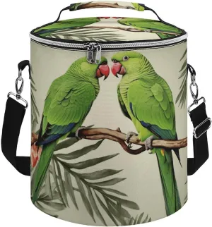 Camping Cooler Bag, Couple Parrots Olive Print Portable Ice Pack Outdoor Cooler Bag Picnic Cooler Bag Foldable Cooler Bag, style