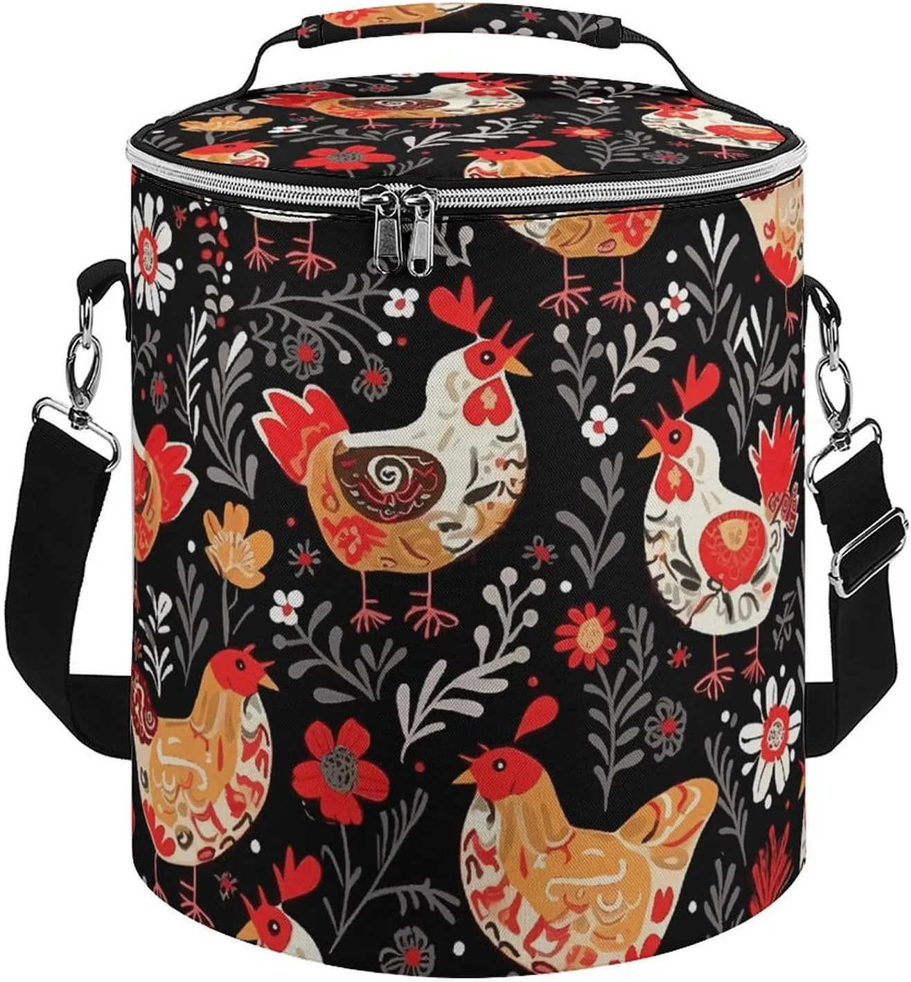 Camping Cooler Bag, Cute Rooster Chickens Print Portable Ice Pack Outdoor Cooler Bag Picnic Cooler Bag Foldable Cooler Bag