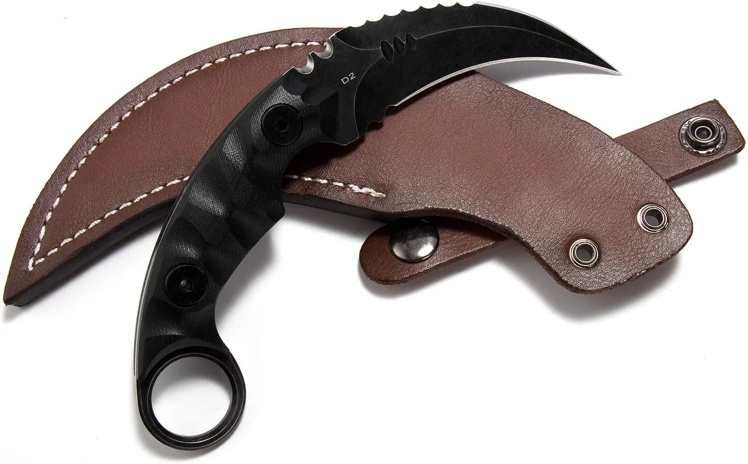 Camping EDC Tools Outdoor Survival Claw Tactical Teeth Knife Double Edged Sharp Fixed Blade Karambit Back Serrated Edge Blade G10 Handle with Sheath