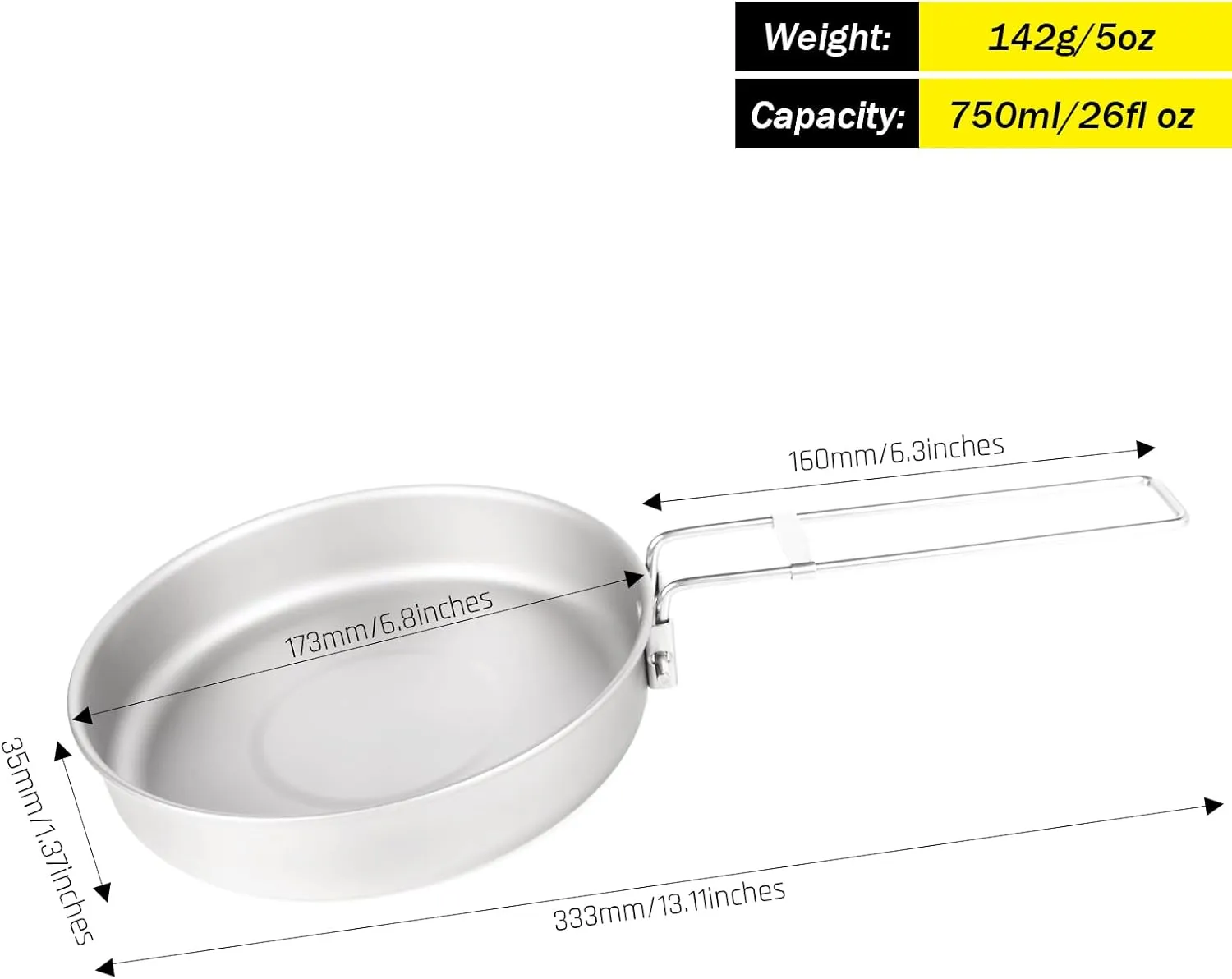 Camping Plate Titanium Pan Dish Plate with Handle & Mesh Bag, Large Reuseable Ultralight Dinner Plate for Camping Outdoors Backpacking (750ML)