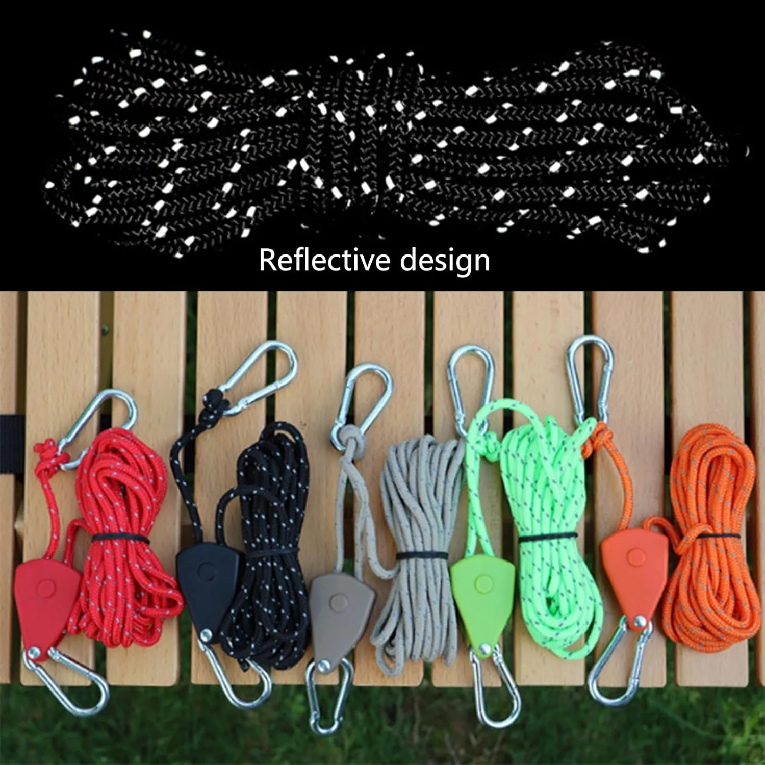 Camping Rope with Ratchets Pulley Quick Setups Outdoor Guy Line Adjusted Tent Tie Downs Rope Hangers for Canopy Kayak