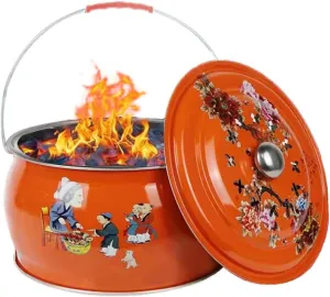 Camping Stoves，Charcoal Stove,Fire Pit，Painted Color Painted Charcoal Stove, BBQ Heating Stove, Fire Barrel Stove，with lid and Grill，for Housewarming, Heating, Cooking, Barbecue, Picnic