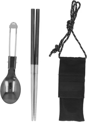 Camping Utensils Foldable Spoon and Detachable Chopstick Set Stainless Steel Portable Utensils Travel Cutlery Set with Storage Bag