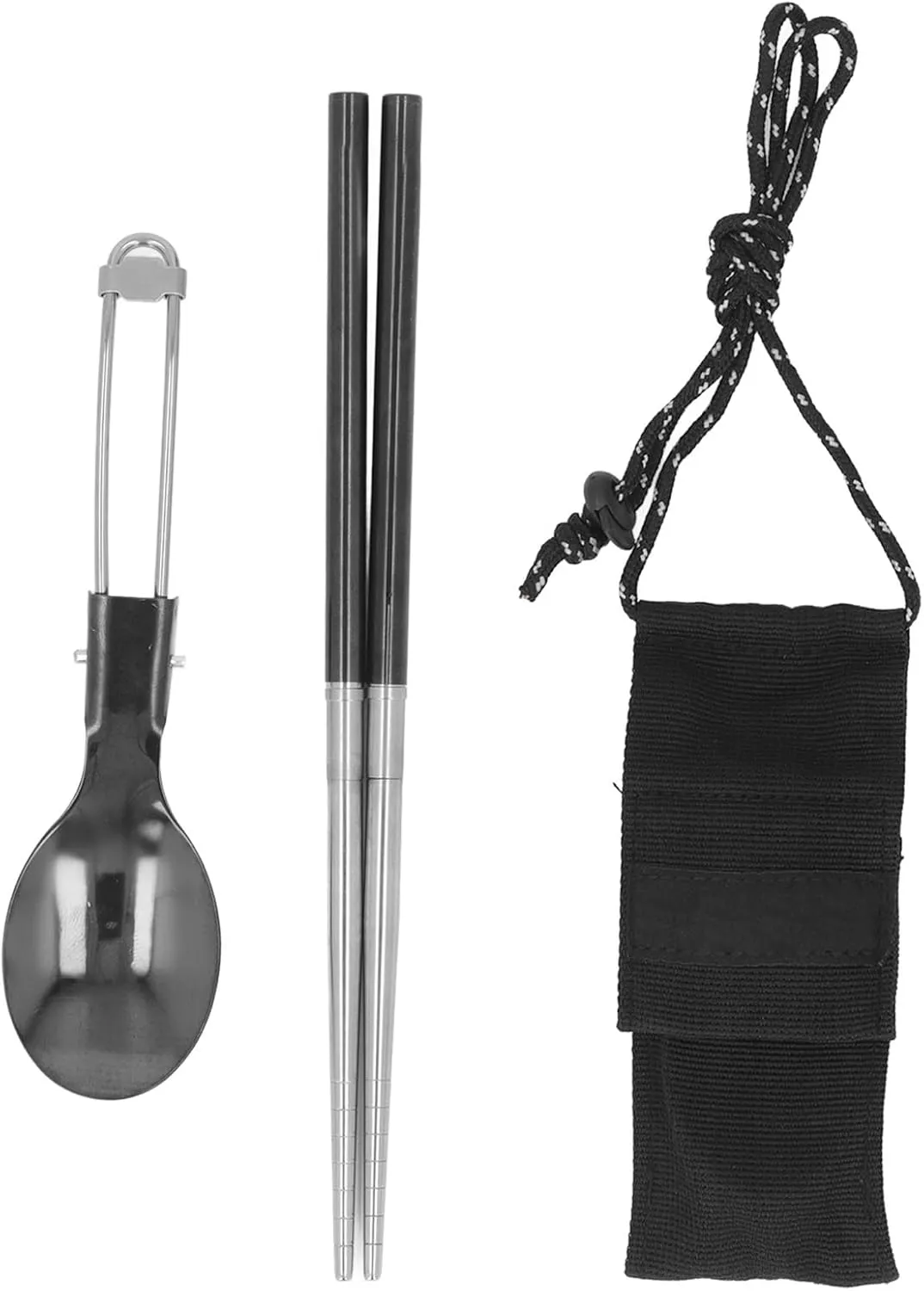 Camping Utensils Foldable Spoon and Detachable Chopstick Set Stainless Steel Portable Utensils Travel Cutlery Set with Storage Bag