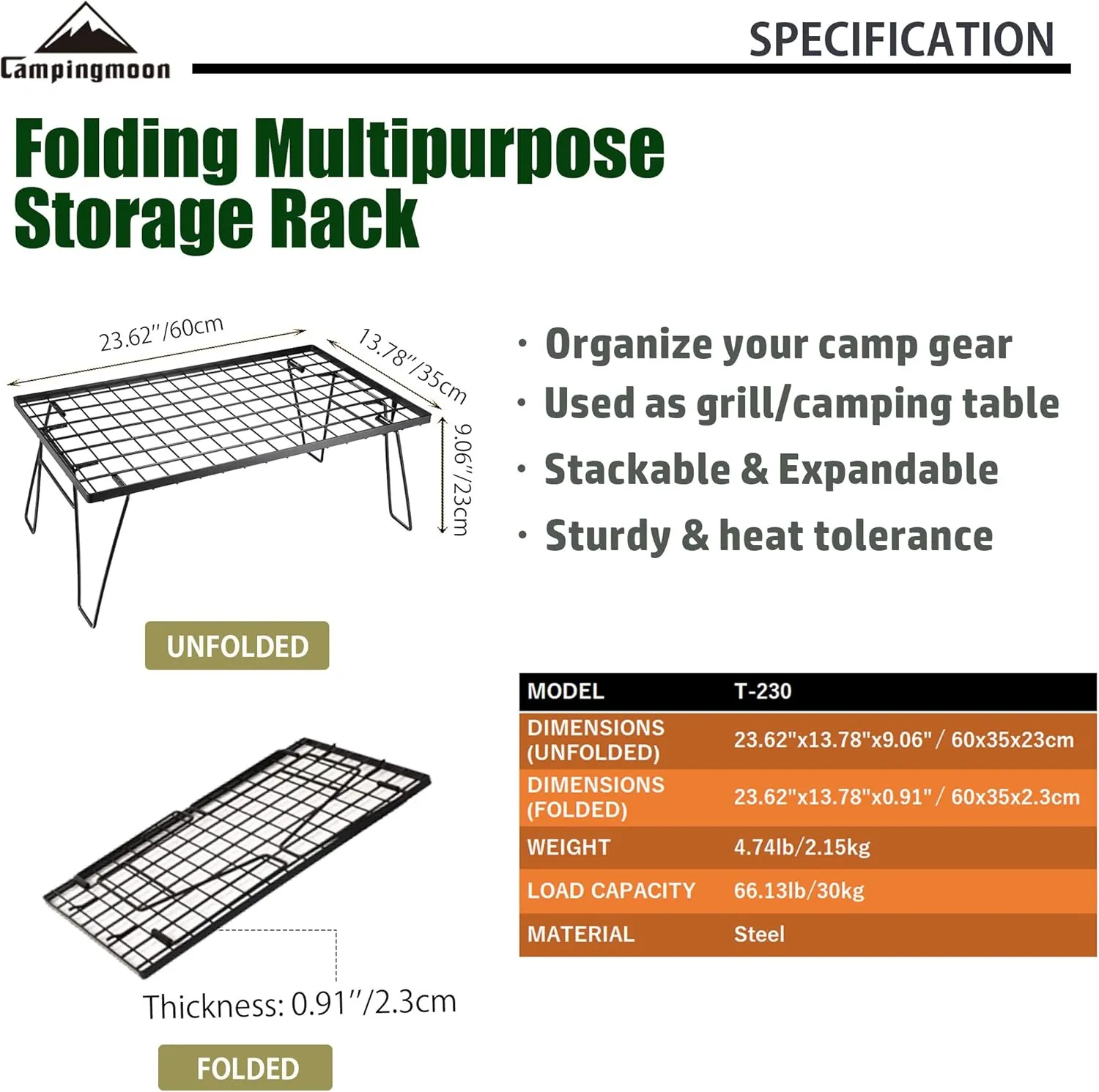 CAMPINGMOON Foldable Multipurpose Stacking Storage Rack, Steel Plating Black