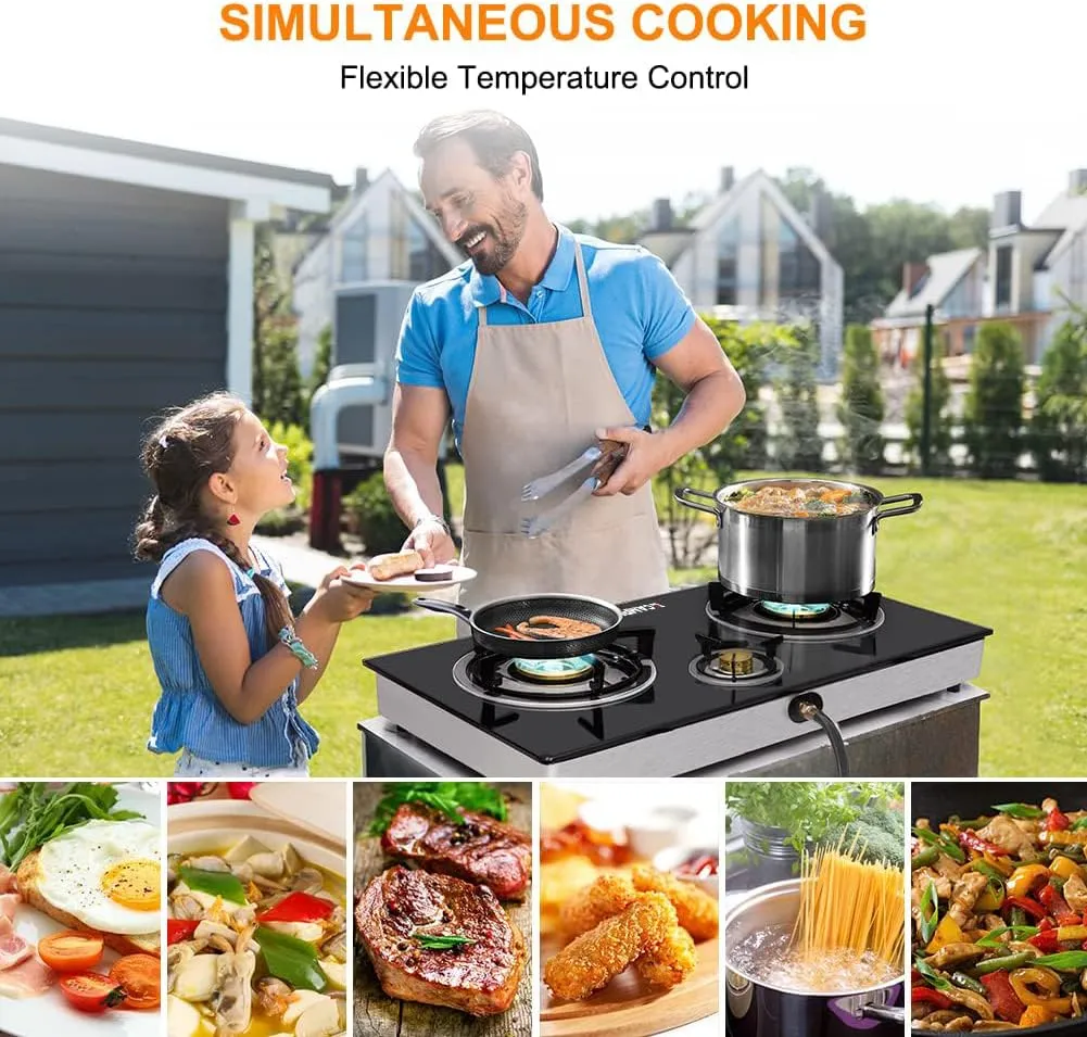 Camplux Propane Gas Stove with 21,600BTU, 3 Burners Propane Stove, Tempered Glass Camping Cooking Stove