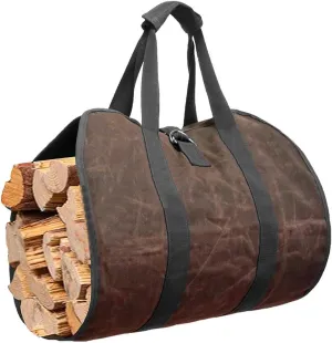 Canvas Firewood Tote - Large Wood Carrying Bag, Firewood Log Holder | Durable Canvas Log Bag, Wood Stove Accessories, Fireplace Carrier Indoor, Bonfire, Campfire, Outdoor Firewood Holder