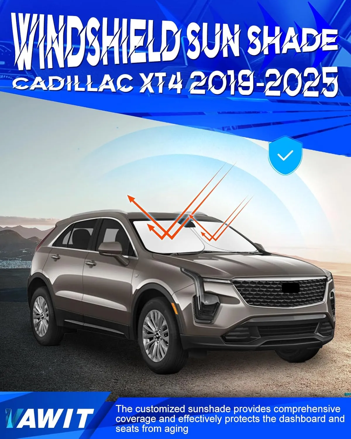 Car Windshield Sun Shade Compatible with Cadillac XT4 2019-2025 Accessories, Foldable Window Sunshade Block UV Rays and Sun Heat
