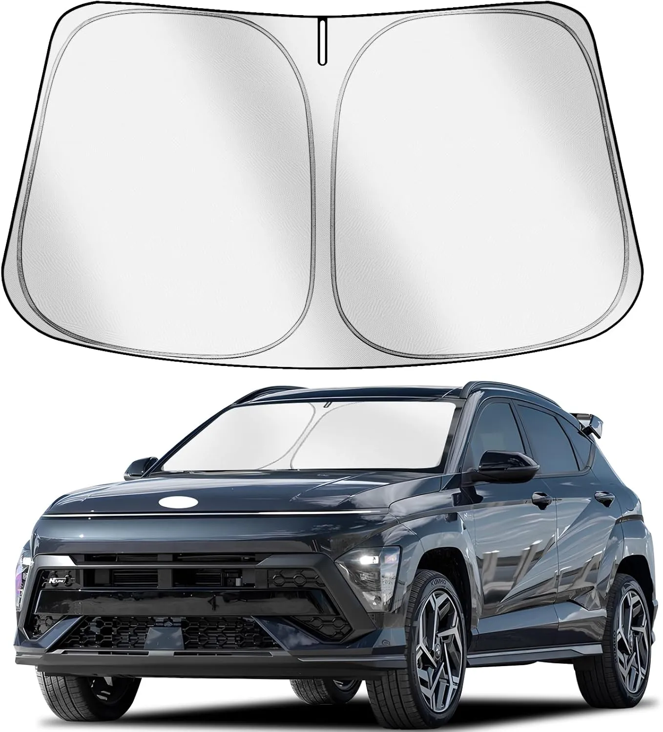 Car Windshield Sun Shade Compatible with Hyu-ndai Kona 2024 2025 Accessories, Foldable Window Sunshade Block UV Rays and Sun Heat