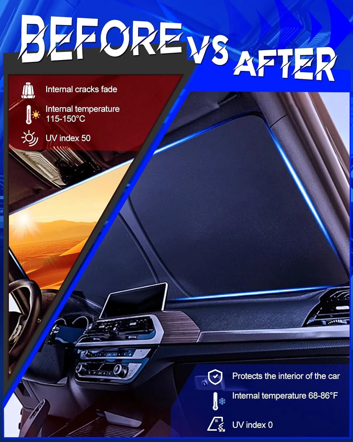 Car Windshield Sun Shade Compatible with Kia Stinger 2018-2023 Accessories, Foldable Window Sunshade Block UV Rays and Sun Heat