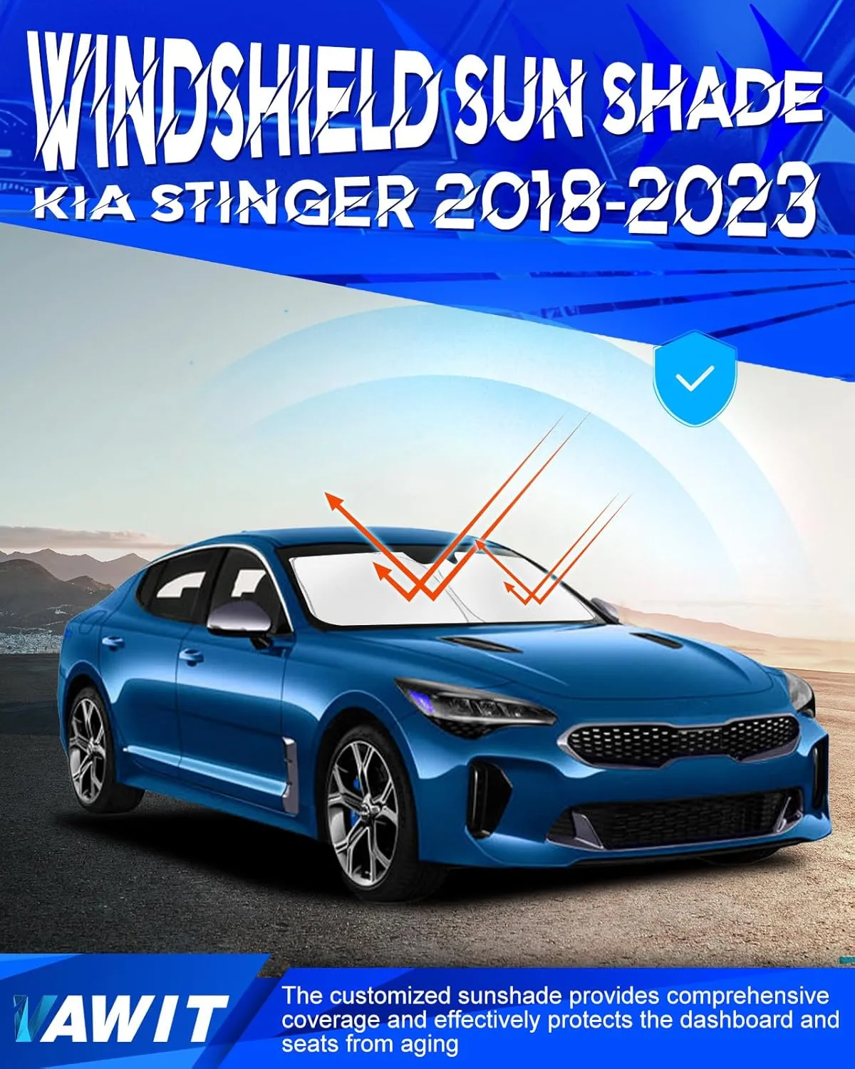 Car Windshield Sun Shade Compatible with Kia Stinger 2018-2023 Accessories, Foldable Window Sunshade Block UV Rays and Sun Heat