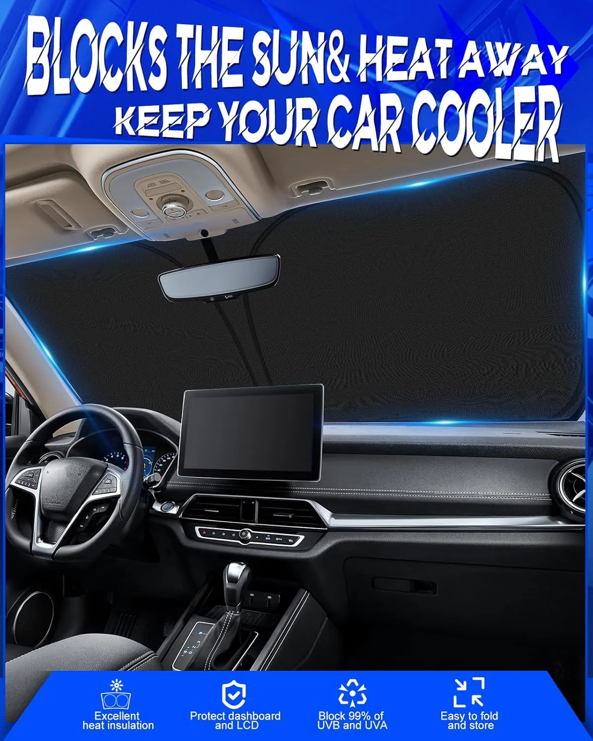 Car Windshield Sun Shade Compatible with Kia Stinger 2018-2023 Accessories, Foldable Window Sunshade Block UV Rays and Sun Heat