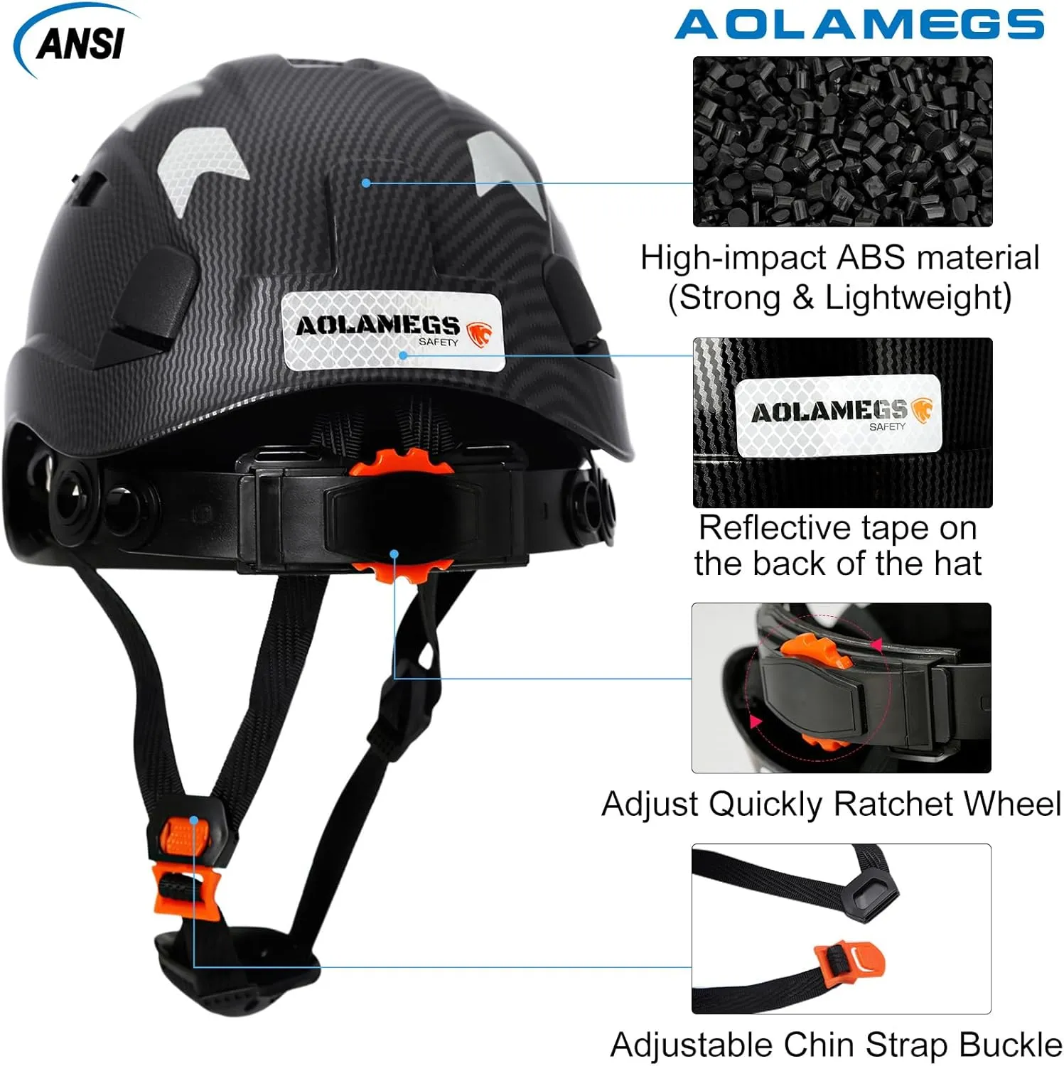 Carbon Fiber Pattern Hard Hats - Construction OSHA Approved Hard Hat,ANSI Z89.1 Type 1 Class C Adjustble Vented Safety Helmet for Men Women,6-Pt Suspension Low Profile Hard Hat with Chin Strap Cascos