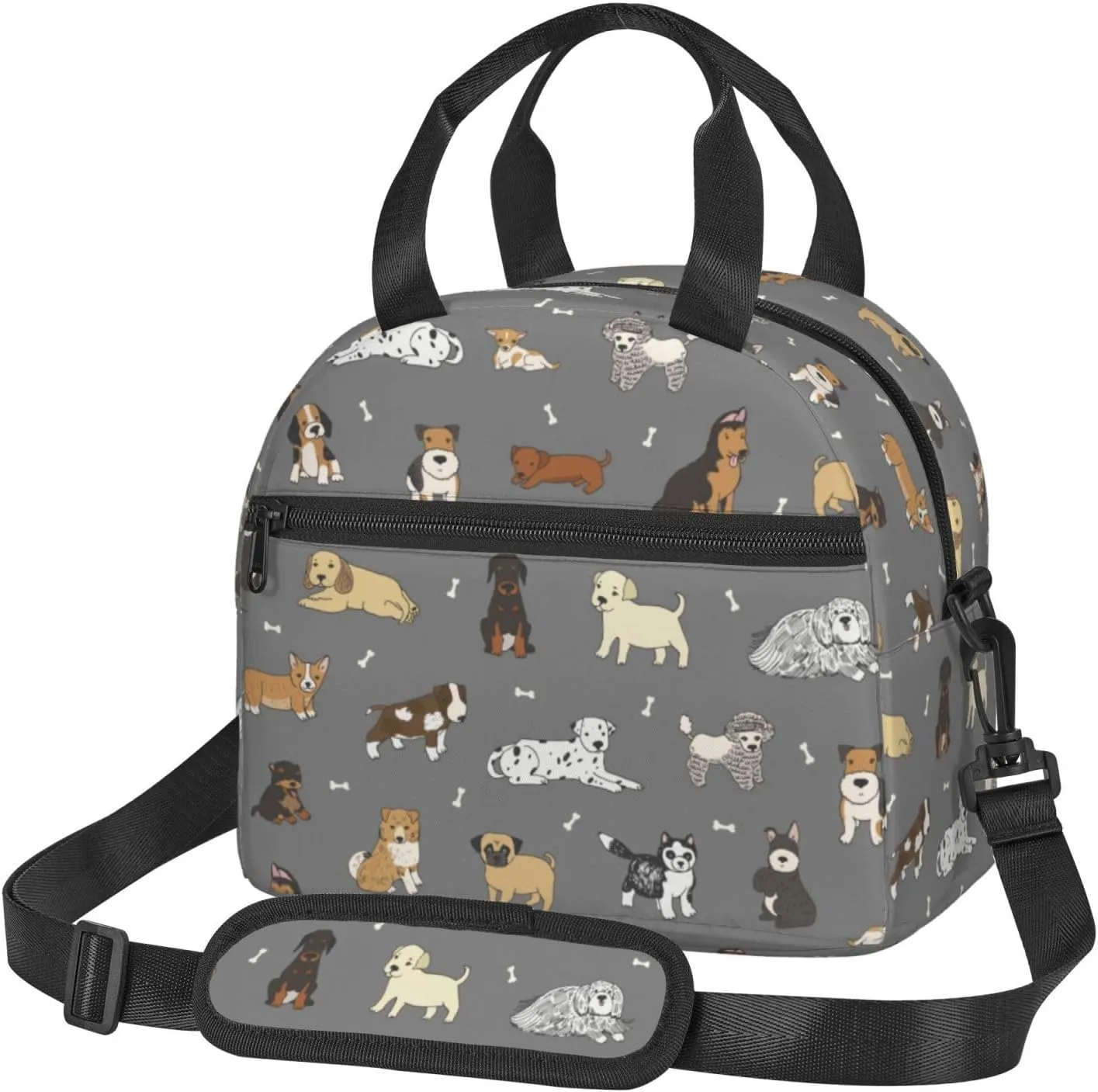 Cartoon Doodle Puppy Lunch Bag with Adjustable Shoulder Strap for Women Men Reusable Lunch Box Leakproof Tote Bags Insulated Cooler for Work Travel Outdoor(9 x 5 x 7.8 Inches)