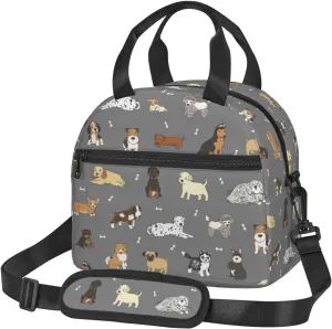 Cartoon Doodle Puppy Lunch Bag with Adjustable Shoulder Strap for Women Men Reusable Lunch Box Leakproof Tote Bags Insulated Cooler for Work Travel Outdoor(9 x 5 x 7.8 Inches)