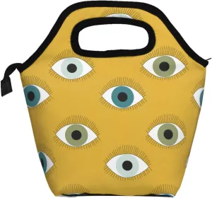 cartoon eyeballs evil doodle fashion yellow Insulated Lunch box Food Bag Handbag lunchbox Cooler warm Pouch Tote bag