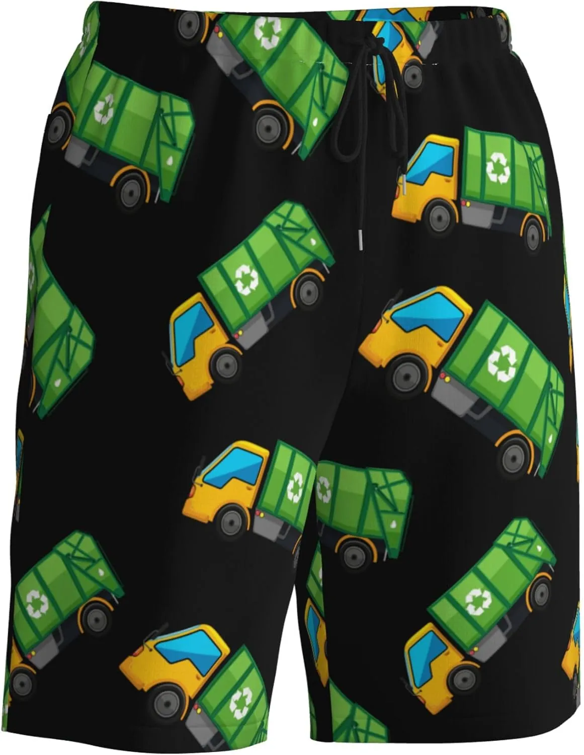 Cartoon Garbage Truck Mens Swim Trunks Quick Dry Swim Shorts Swimwear Bathing Suits with Pockets