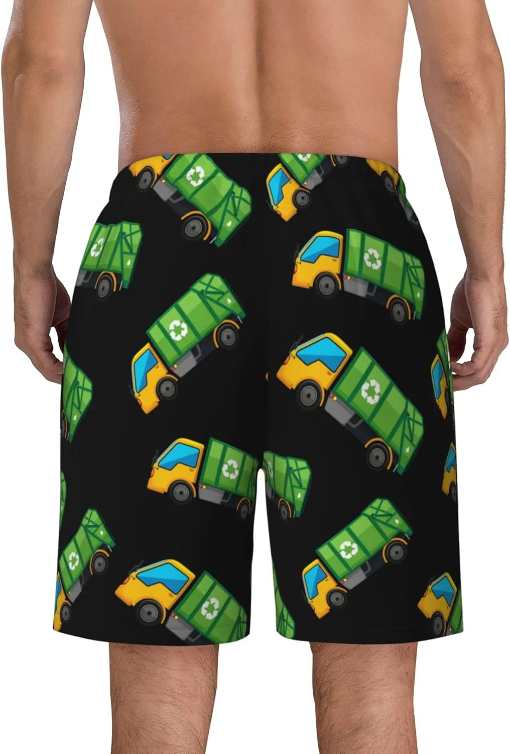 Cartoon Garbage Truck Mens Swim Trunks Quick Dry Swim Shorts Swimwear Bathing Suits with Pockets