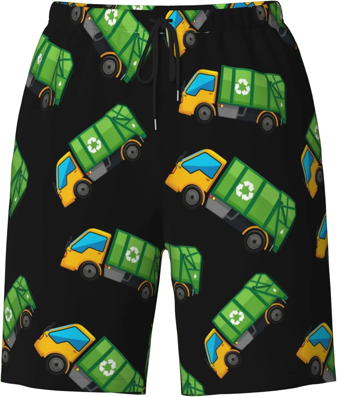 Cartoon Garbage Truck Mens Swim Trunks Quick Dry Swim Shorts Swimwear Bathing Suits with Pockets