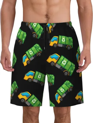 Cartoon Garbage Truck Mens Swim Trunks Quick Dry Swim Shorts Swimwear Bathing Suits with Pockets