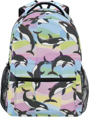 Cartoon Rainbow Killer Whale School Kids Backpack for Boys Girls Laptop Backpack Lightweight Travel Bag for Women Men