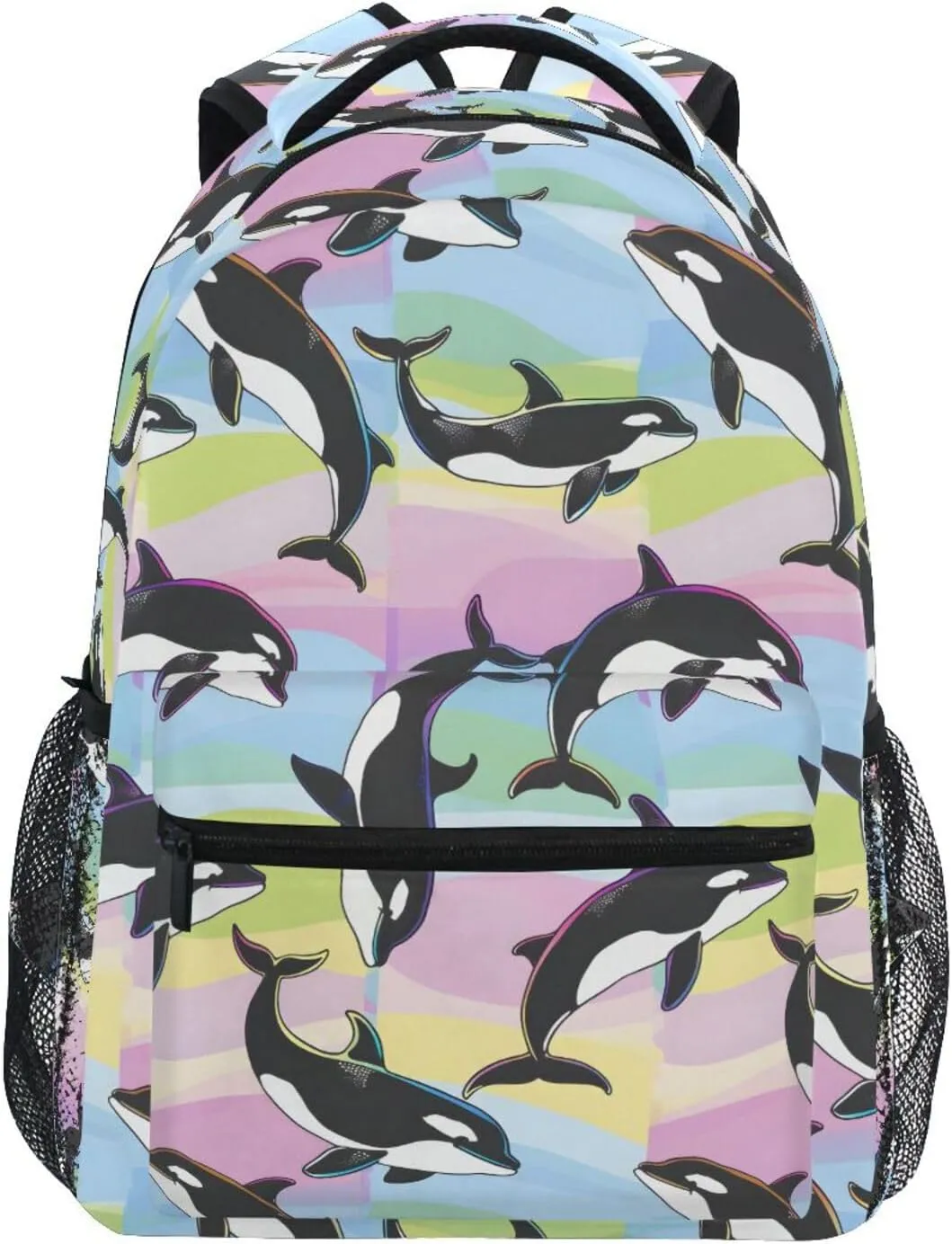 Cartoon Rainbow Killer Whale School Kids Backpack for Boys Girls Laptop Backpack Lightweight Travel Bag for Women Men