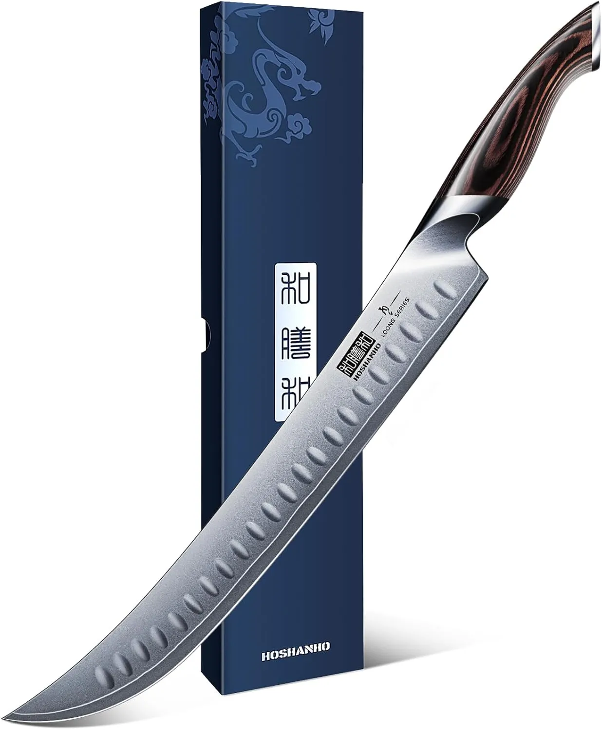 Carving Slicing Knife, 12 Inch Japanese High Carbon Steel Brisket Knife with Ergonomic Pakkawood Handle, Razor Sharp Curved Butcher Breaking Knives for Meat Cutting
