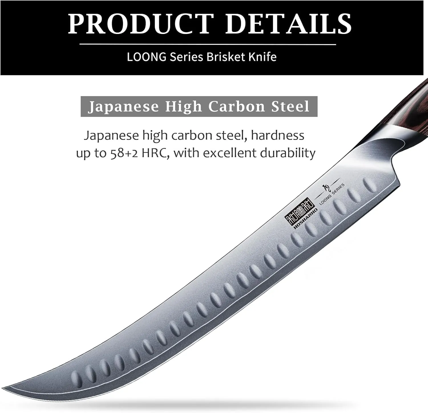 Carving Slicing Knife, 12 Inch Japanese High Carbon Steel Brisket Knife with Ergonomic Pakkawood Handle, Razor Sharp Curved Butcher Breaking Knives for Meat Cutting