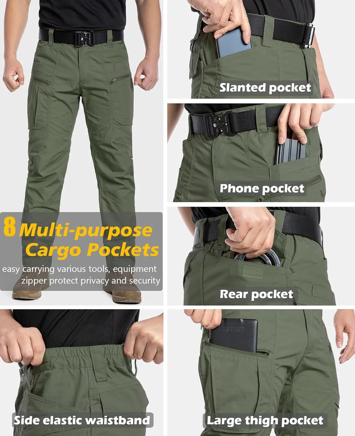 CARWORNIC Men's Lightweight Tactical Pants Ripstop Military Cargo Pants Water Resistant Outdoor Hiking Work Pants