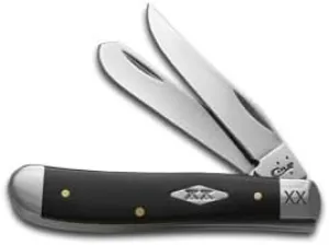 CASE XX Engraved Bolster Black Synthetic Delrin Mini Trapper 1/500 Stainless Pocket Knife