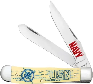 Case XX Knives Trapper Yellow Synthetic 17728 Stainless Steel Pocket Knife for The U.S. Navy