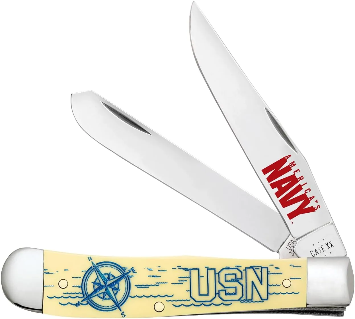 Case XX Knives Trapper Yellow Synthetic 17728 Stainless Steel Pocket Knife for The U.S. Navy