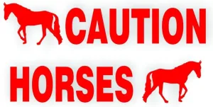 Caution Horses Trailer Decal Sticker Safety Kit - Trotter Walker Horse On Each End Reflective Red 4.5x50 inch