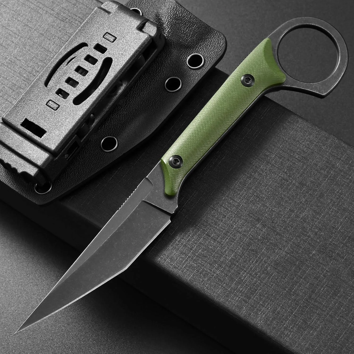 Ccanku C1140 Fixed Blade Knife,D2 Blade G10 Handle EDC Tool Knife for Outdoor, Survival, Hiking, Camping(Army Green)