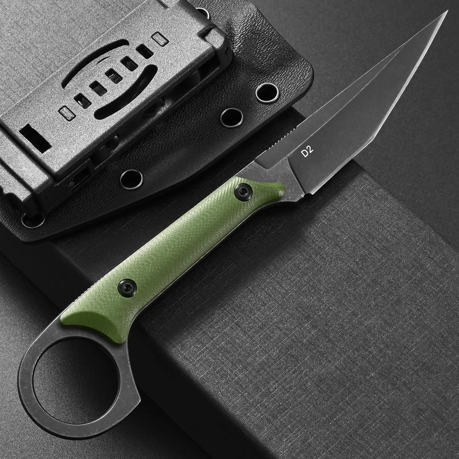 Ccanku C1140 Fixed Blade Knife,D2 Blade G10 Handle EDC Tool Knife for Outdoor, Survival, Hiking, Camping(Army Green)