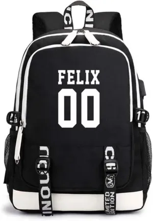 CHAIRAY Skz Canvas Backpack with USB Charging Port Hyunjin Jisung Felix Bangchan and Seungmin Knapsack