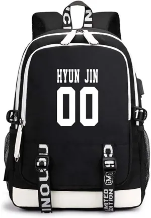 CHAIRAY Skz Canvas Backpack with USB Charging Port Hyunjin Jisung Felix Bangchan and Seungmin Knapsack