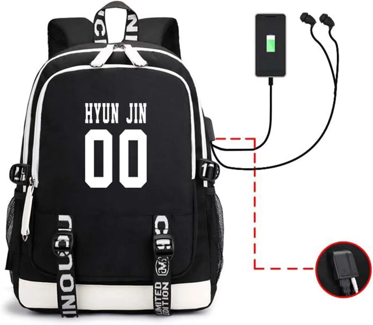 CHAIRAY Skz Canvas Backpack with USB Charging Port Hyunjin Jisung Felix Bangchan and Seungmin Knapsack
