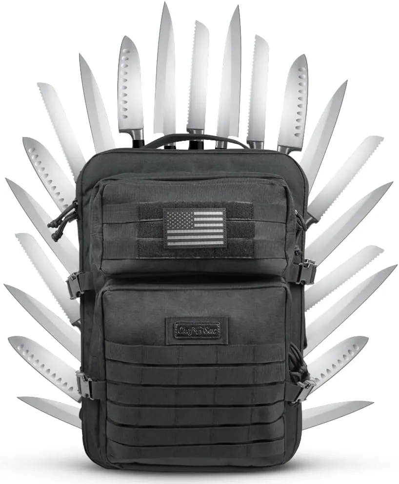 Chef Sac Chef Knife Bag Tactical Backpack | Knife Carrying Case with 30  Pockets for Knives and Culinary Tools | Knife Organizer Bag for Chefs | Knives & Tools Not Included (Tactical Backpack (XL))