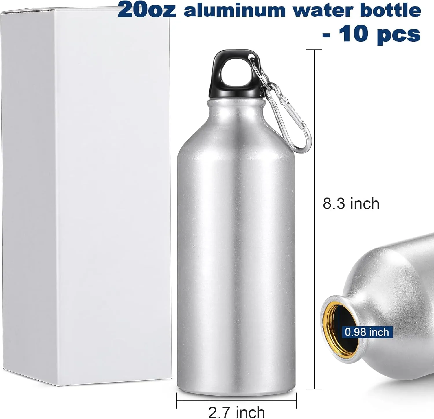 CHENGU 10 Pcs Aluminum Water Bottle 20 oz Reusable Bottles Lightweight Leak Proof Aluminum Sports Travel Bottles with Twist Cap Buckle for Gym, Hiking, Cycling, Camping, Fishing